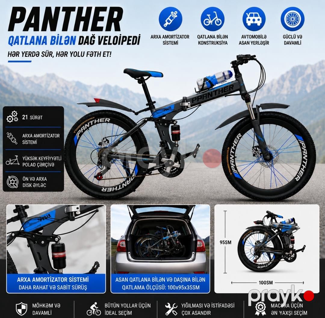 Qatlanan velosiped Panther ABC_24, 24", göy — Velosipedlər, Bakı (3)
