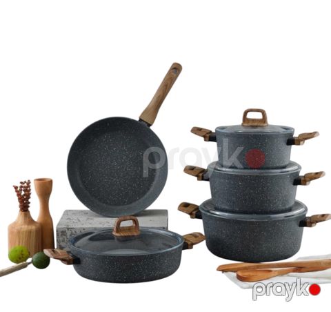 Qab-qacaq dəsti, qranit, boz, 20/24/28 sm, 9 parça — Bakı