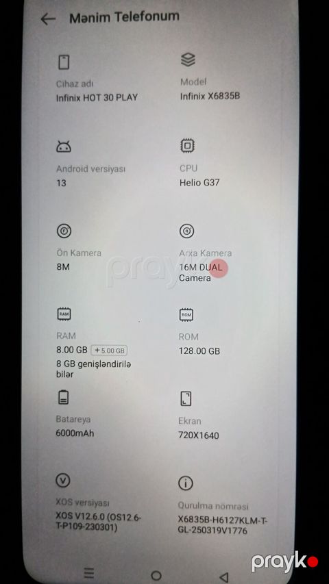 Infinix Hot 30, 128 GB, rəng - Qara, Sensor