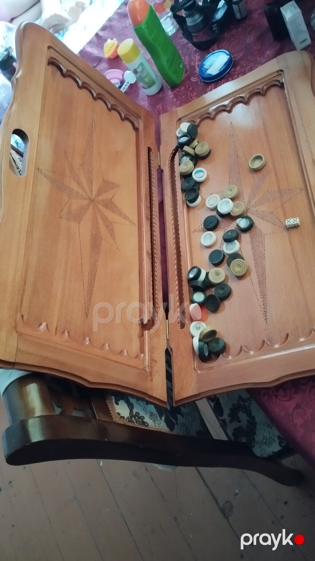 Taxta nərd dəsti - Material: qoz ağac, laklı səth - Üzəri əl işi — Şax, şəkəh, nard, Astara (4)