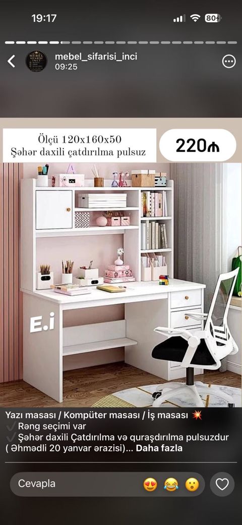 Yazı/kompüter/iş masası Ölçü: 120×160×50 sm Rəng seçimi mövcuddur — Kompyuter masaları və kreslolar