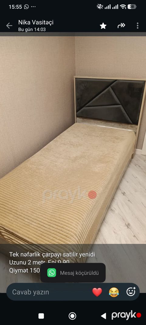 Tek nəfərlik çarpayı satilir yenidi Uzunu 2 metr_Eni 0.90 Qiymət 150 — Bakı