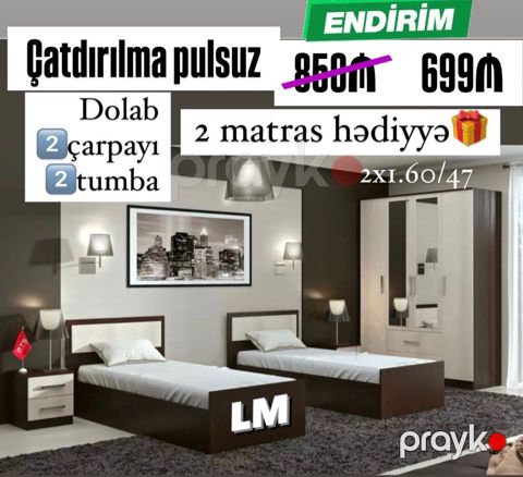 Yataq otağı dəsti – ikinəfərlik konsept Komplektə daxildir: - 2 ədəd — Bakı