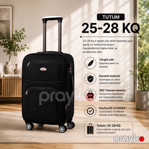 Çamadan 4 təkərli, qara, parça, ölçü 2XL — Bakı