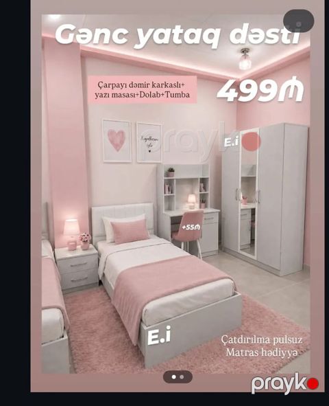 Gənc yataq dəsti – 499₼ Dəst tərkibi: - Çarpayı (dəmir karkaslı) — Bakı
