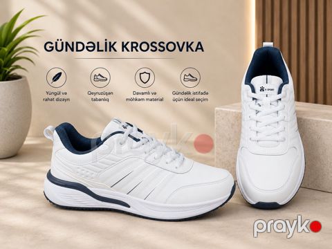 Kişilər üçün krosovkalar 8241, ağ, eko dəri, ölçü 46 — Bakı
