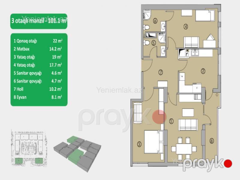 Satılır 3 otaqlı Bina evi menzil (Yeni tikili), 101 m², Binəqədi rayonu — Mənzil, Bakı (5)