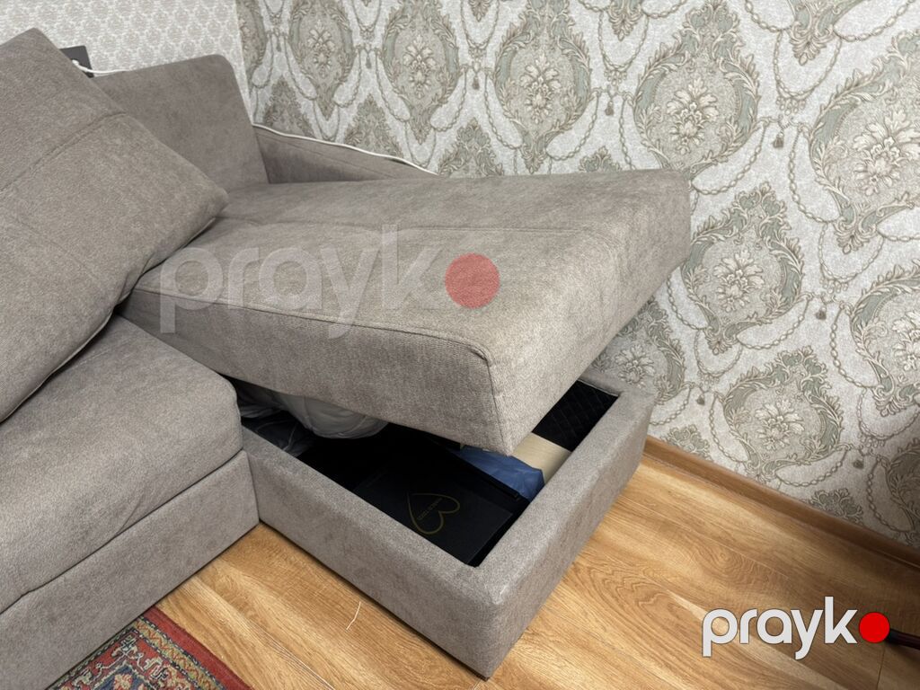 Künc divan – sağ tərəfli şezlonqla - Rəng: boz (neytral ton, müxtəlif — Divanlər, Bakı (4)
