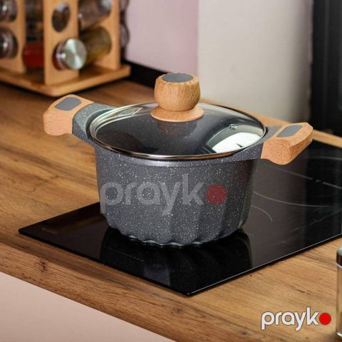 Qazan MGC Premium, qalın və dözümlü qranit, 20 sm (3,5 l), tünd boz, qalınlıq: 5 mm - TW-RZMG203 — Bakı