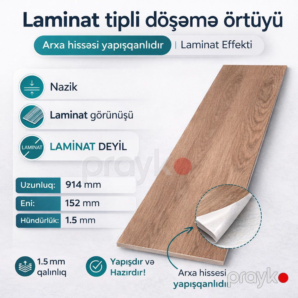Dekorativ döşəmə örtüyü 68033, boz, 15.2x91.4 sm 36 ədəd — Mallar, Bakı (2)