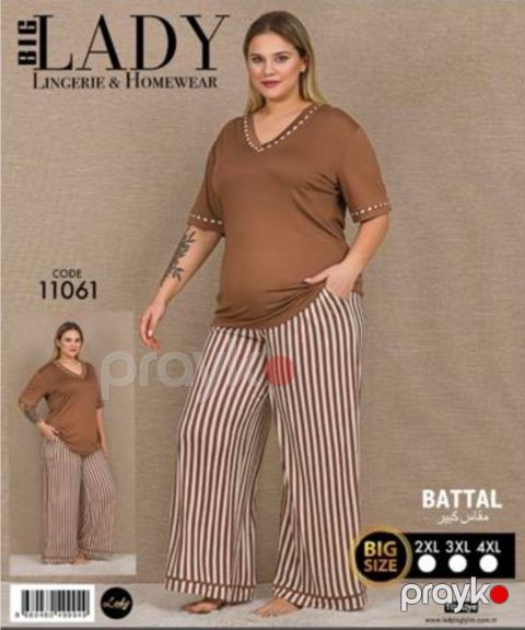 Qadınlar üçün şalvarlı dəst 2406605, qəhvəyi, pambıq, ölçü 3XL
