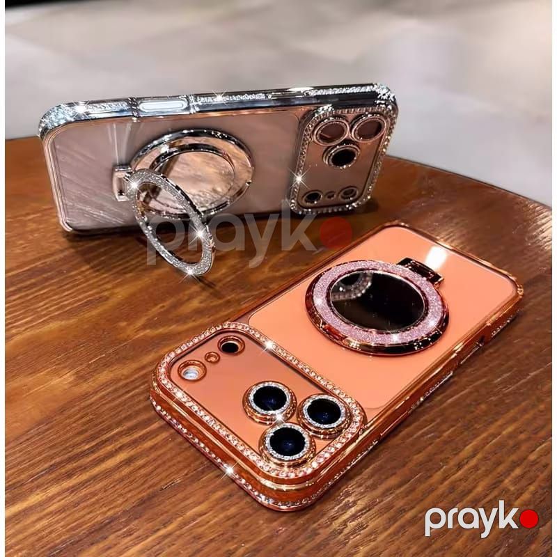 Lüks Qızılı Makiyaj Güzgülü və Standlı iPhone Kaburası (Zərbəyə Davamlı) — Telefonlar və qadjetlər, Bakı (3)