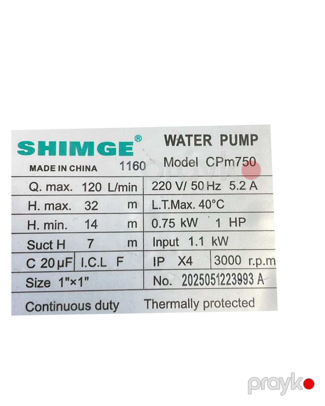 Su nasosu Shimge CPm750 — Mallar, Bakı (3)