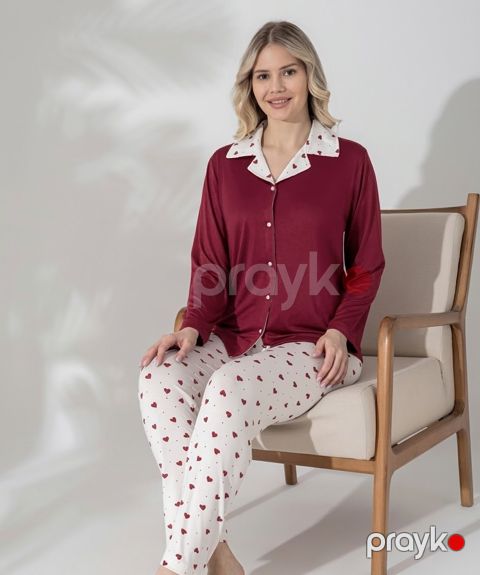Şalvarlı pijama dəsti, pambıq, ağ/qırmızı, ölçü XL — Bakı