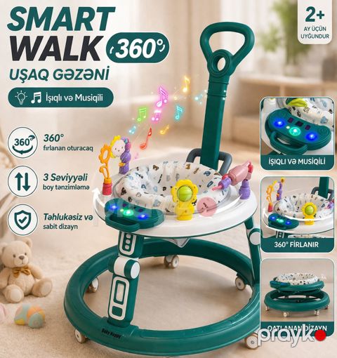 Uşaq yerimə arabası VIPBaby GR, musiqili, 360° fırlanan oturacaq — Bakı