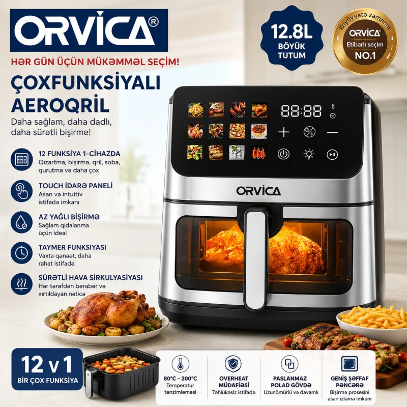 Aerofritür Orvica, Sensorlu, 3200 Vt, Gümüşü — Bakı