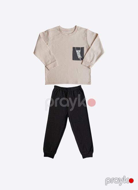 Oğlanlar üçün şalvarlı pijama dəsti Kitikate Organic Myron, bej, pambıq, ölçü 5-6 yaş — Bakı