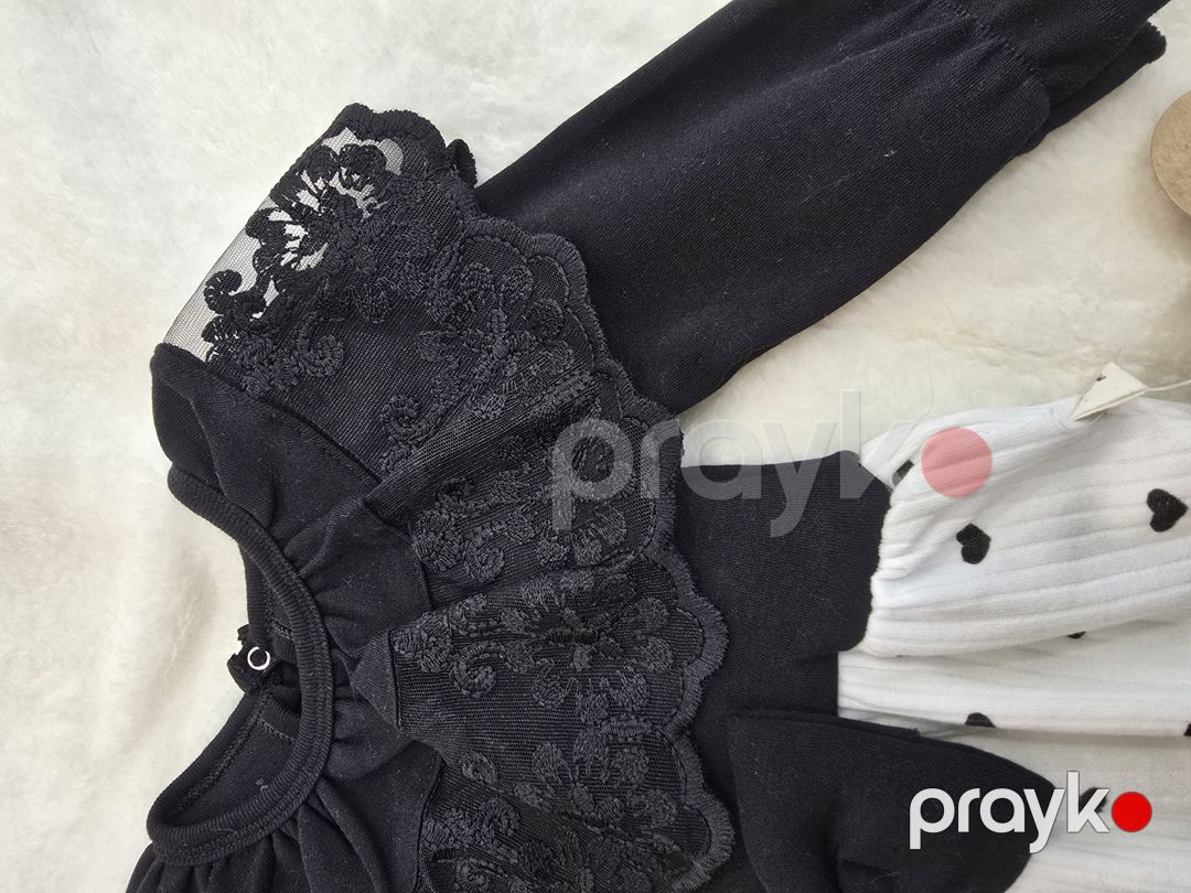 Qızlar üçün bodi 52256919, qara/ağ, pambıq, ölçü 0-3 ay — Mallar, Bakı (4)