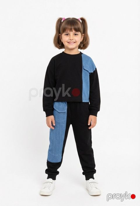 Qızlar üçün şalvarlı dəst 11, qara, iki iplik/pambıq, ölçü 7 yaş — Bakı