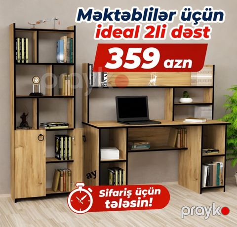 Məktəblilər üçün ideal 2-li dəst – iş masası və kitab şkafı - Rəng və