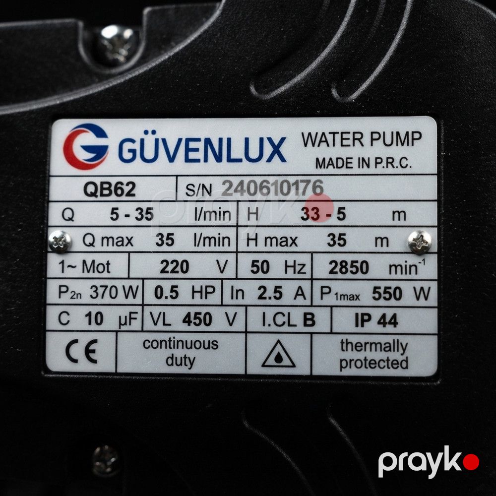 Su nasosu Güvenlux QB62, 370 Vt, 35 m, 35 litr/dəq — Mallar, Bakı (3)