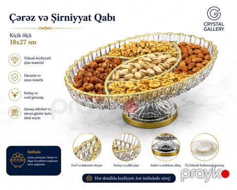 Çərəz qabı Crystal Gallery, 20 sm, 500 ml, Şüşə — Bakı
