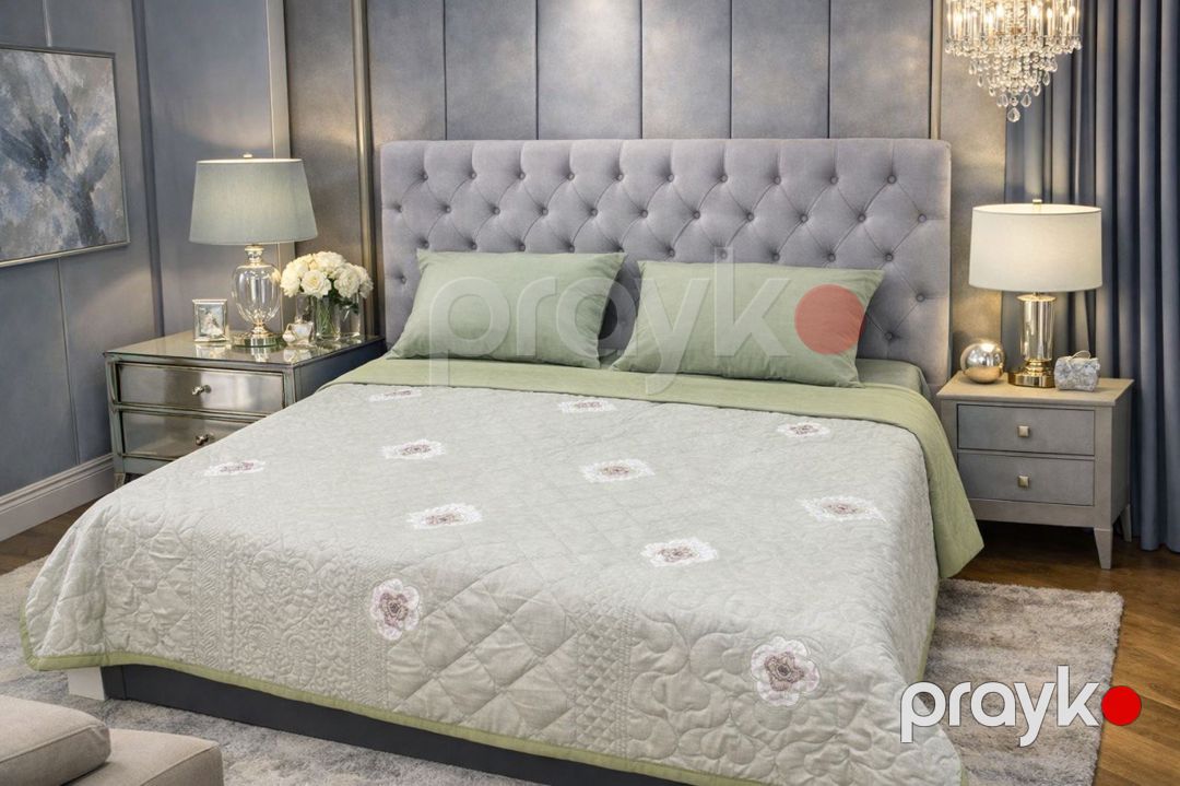 Örtük və yastıq üzü dəsti Pima VM025-2303, ikinəfərlik, satin, açıq yaşıl, 230x250 sm — Mallar, Bakı