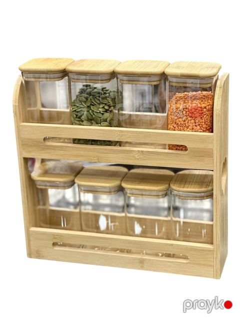 Ədviyyat saxlama qabları dəsti SH-1747, şüşə/taxta, 6 əd, 600 ml — Bakı