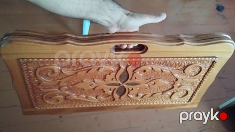 Taxta nərd dəsti - Material: qoz ağac, laklı səth - Üzəri əl işi — Astara