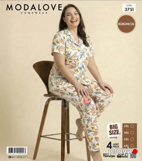 Şalvarlı pijama dəsti qadınlar üçün Modalove 3751_RB, pambıq, rəngbərəng, ölçü 5XL — Bakı