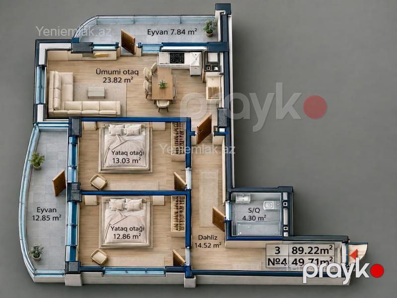 Satılır 2 otaqlı Bina evi menzil (Yeni tikili), 89.22 m², Yasamal rayonu — Mənzil, Bakı (2)