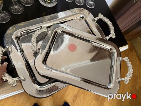 Metal servis ləvazimatı dəsti – 3 ədəd düzbucaqlı podnos - Material — Digah