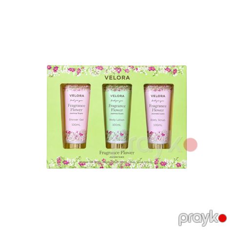 Bədən üçün kosmetika dəsti Velora (Duş geli 100 ml + Bədən üçün losyon 100 ml + Bədən üçün skrab 100 ml) — Bakı