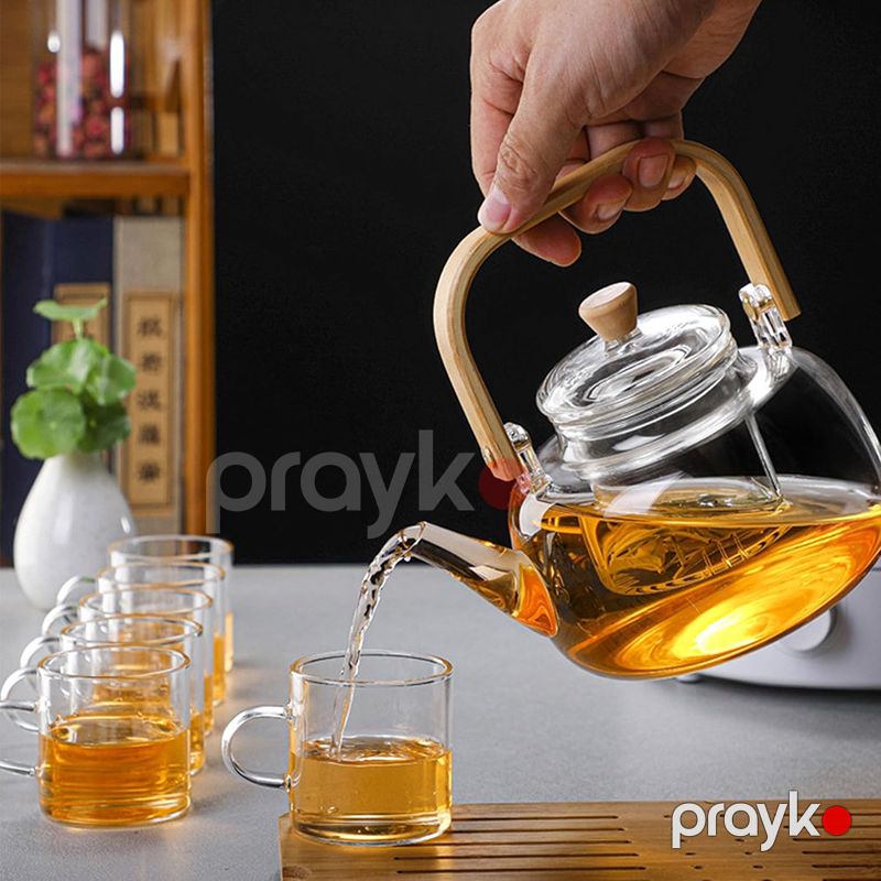 Bambuk Dəstəkli Borosilikat Şüşə Dəm Çayniki – Çıxarıla Bilən Filtrlə (1000 ml) — Mətbəx texnikası, Bakı (2)