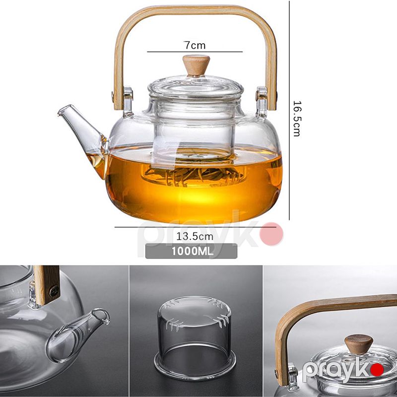 Bambuk Dəstəkli Borosilikat Şüşə Dəm Çayniki – Çıxarıla Bilən Filtrlə (1000 ml) — Mətbəx texnikası, Bakı (3)