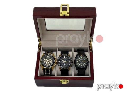 Saatlar üçün orqanayzer AX-F, taxta, 3 bölməli, 5x11x8 sm, qırmızı — Bakı