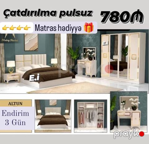 Yataq otağı dəsti – “Altun” modeli Komplekt: - 2 nəfərlik çarpayı - 3 — Bakı