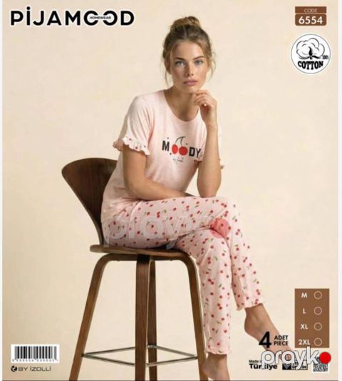 Şalvarlı pijama dəsti qadınlar üçün Pijamood 6554_RB, pambıq, çəhrayı, ölçü L — Bakı