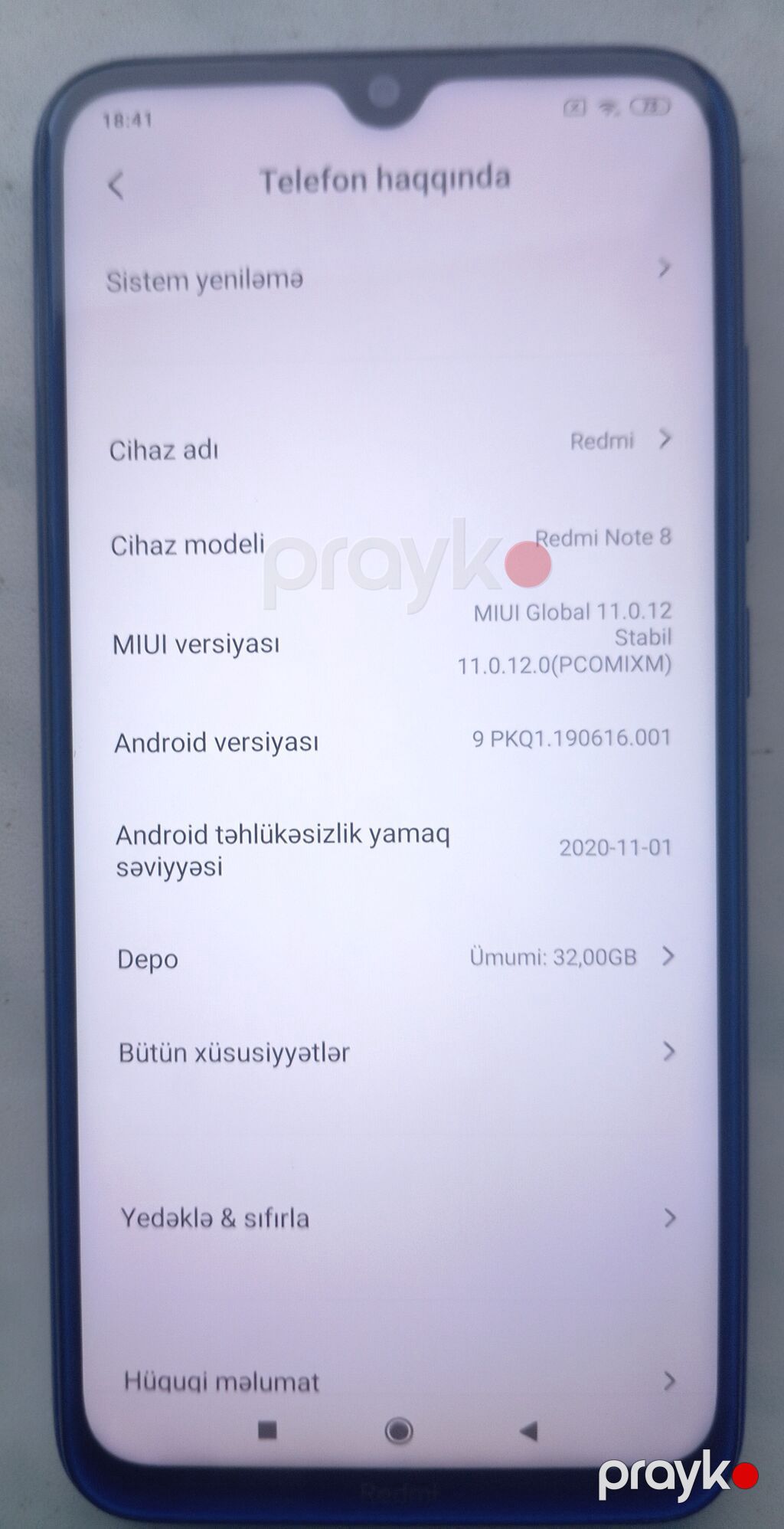 Redmi Note 8, 32 GB, rəng - Mavi, Barmaq izi — Xiaomi, Lənkəran (2)