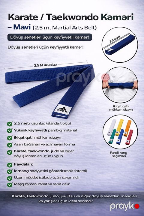 Döyüş sənətləri üçün kəmər mavi, uzunluq 250 sm — Bakı