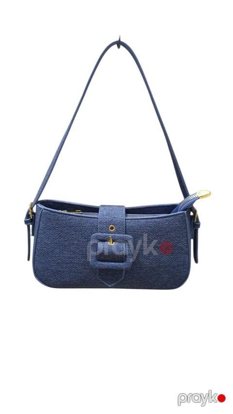 Denim görünüşlü vintage toqqalı çiyin çantası, mavi - BNE-918 — Bakı