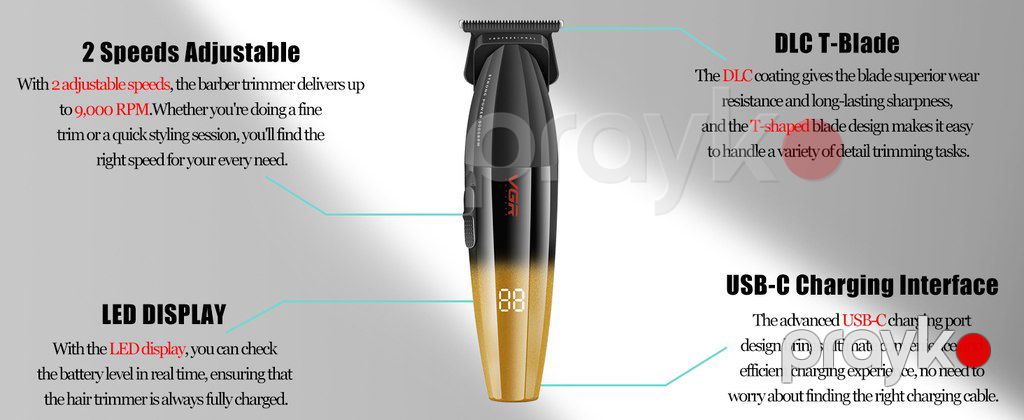 Professional təraş vasitəsi "VGR 906 Gold 2000MAH 9000RPM Ceramic Blades" — Gözəllik və səhiyyə, Bakı (4)