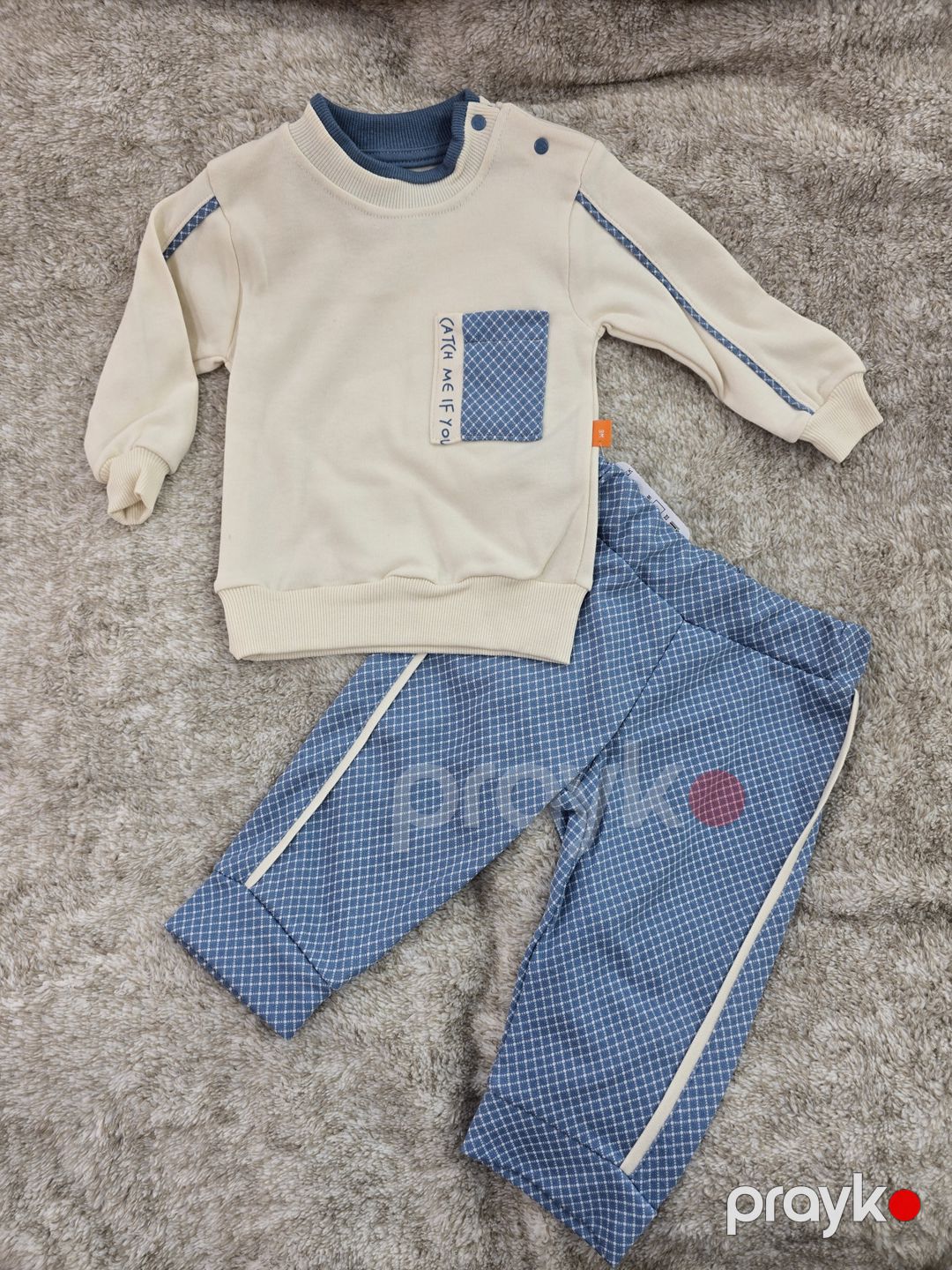 Şalvarlı dəst oğlanlar üçün 51994431, pambıq, krem/mavi, ölçü 9-12 ay — Mallar, Bakı (2)