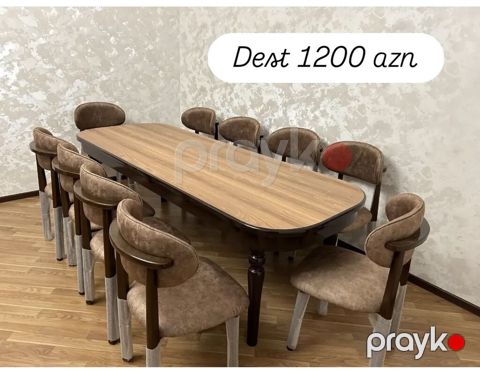 Yemək otağı üçün masa-stul dəsti - Dəst: 1 böyük yemək masası + 10 — Bakı
