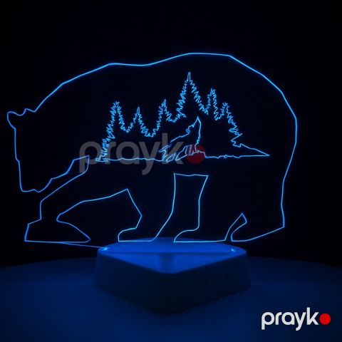Gecə Lampası 3D LED Akril, Göy rəng, Ayı, Meşə və Canavar, 20x30 sm - lightdekor123 — Bakı