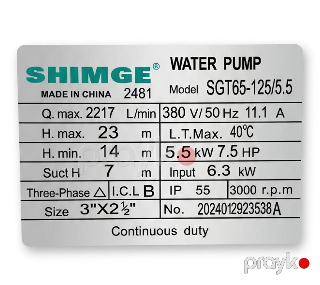 Səthi nasos Shimge 5.5kW SGT65-125/5.5 — Mallar, Bakı (3)