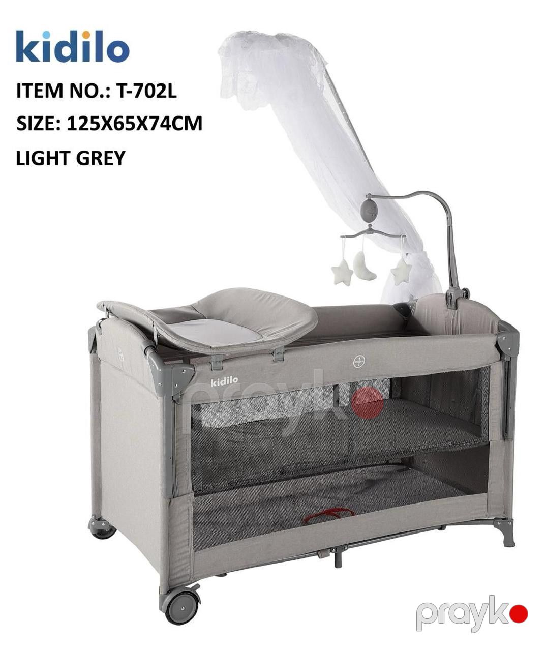 Uşaq çarpayısı-manej Kidilo azrT_702L, 125x65x74 sm, açıq boz — Mallar, Bakı (2)