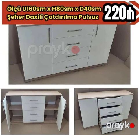 Ağ rəngli çoxfunksiyalı komod - Ölçü: U160 sm x H80 sm x D40 sm — Bakı
