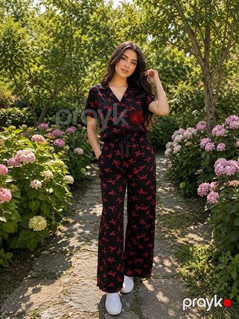 Şalvarlı pijama dəsti, Qara, Poliester, ölçü XL — Bakı