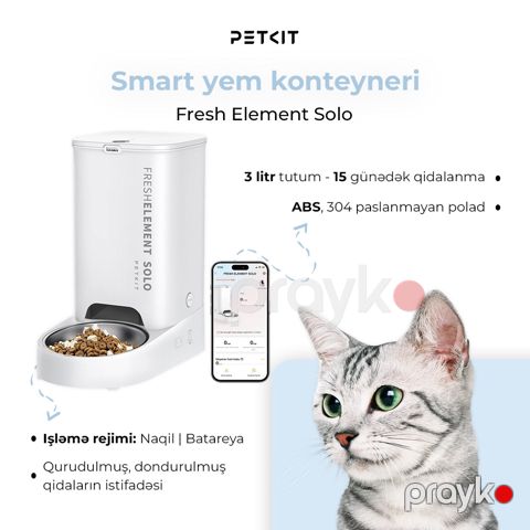 İtlər və pişiklər üçün ağıllı avtomatik yem təknəsi Petkit Fresh Element Solo White — Bakı